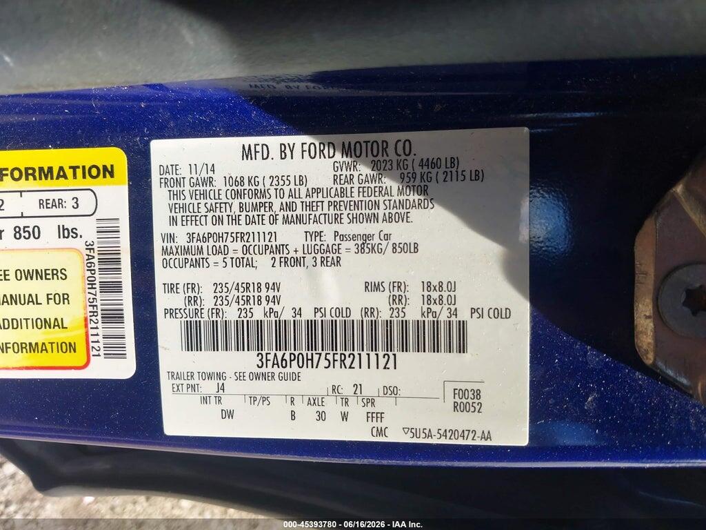 3FA6P0H75FR211121 2015 FORD FUSION photo no. 9