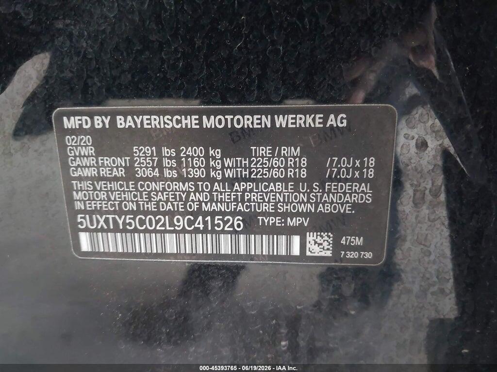 5UXTY5C02L9C41526 2020 BMW X3 photo no. 9