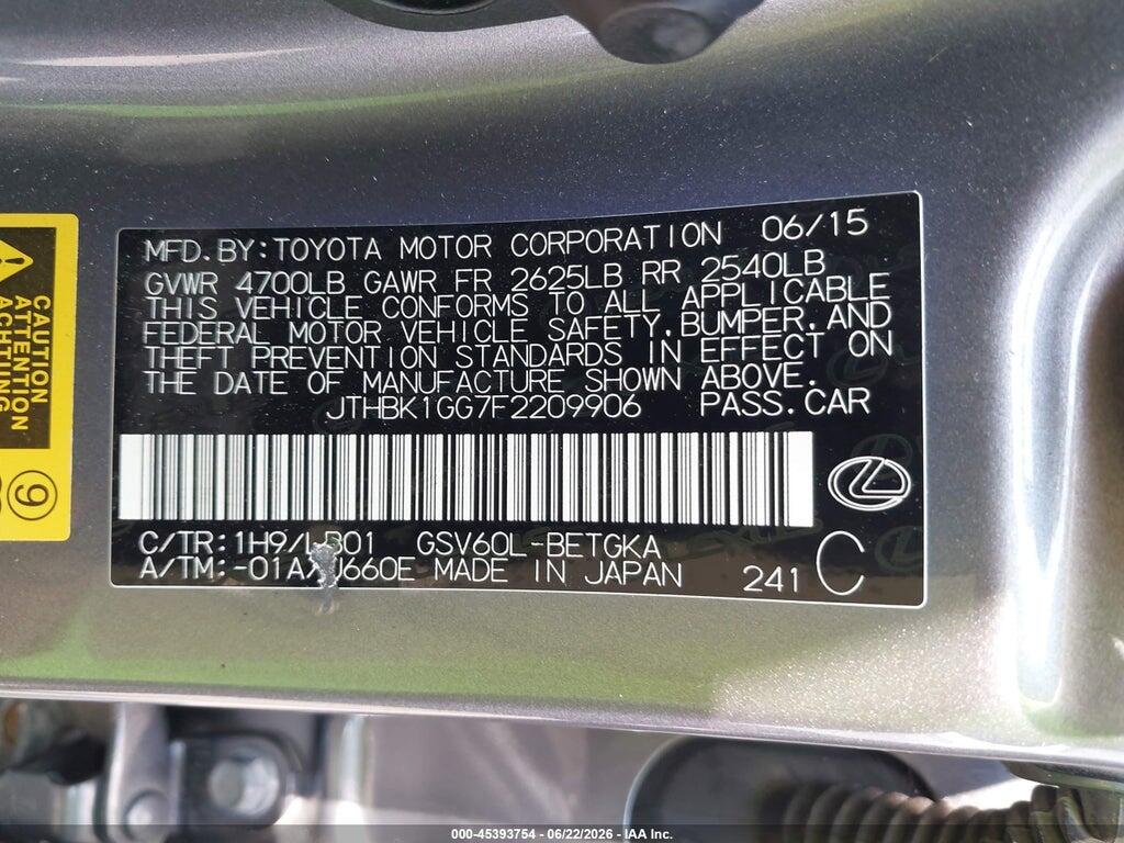 JTHBK1GG7F2209906 2015 LEXUS ES 350 photo no. 9