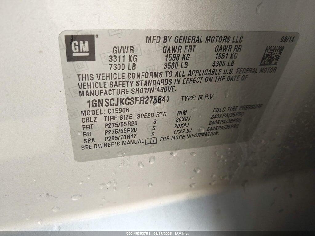1GNSCJKC3FR275841 2015 CHEVROLET SUBURBAN photo no. 9