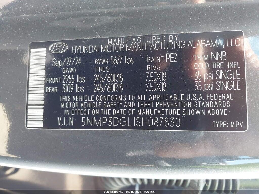 5NMP3DGL1SH087830 2025 HYUNDAI SANTA FE photo no. 9