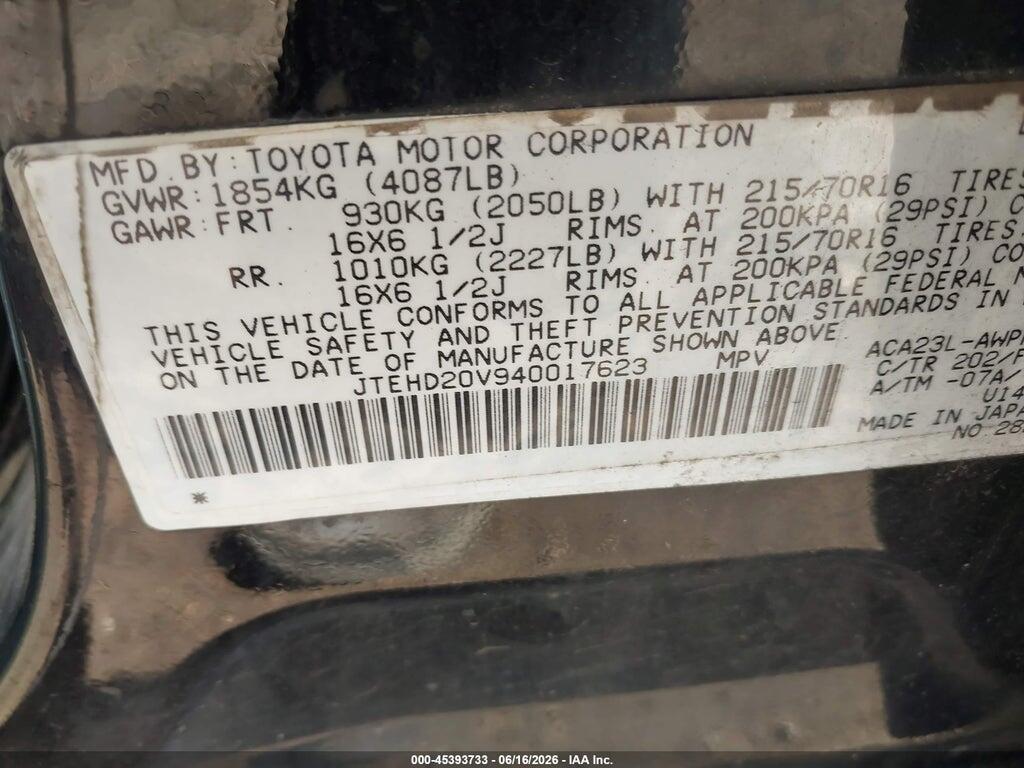 JTEHD20V940017623 2004 TOYOTA RAV4 photo no. 9