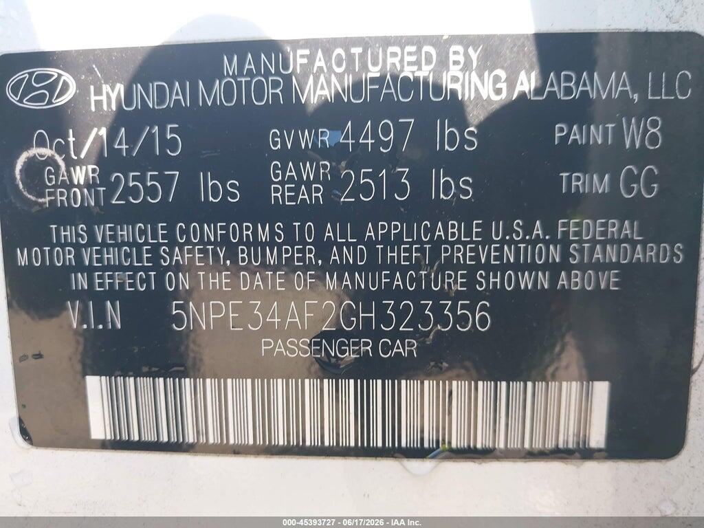 5NPE34AF2GH323356 2016 HYUNDAI SONATA photo no. 9
