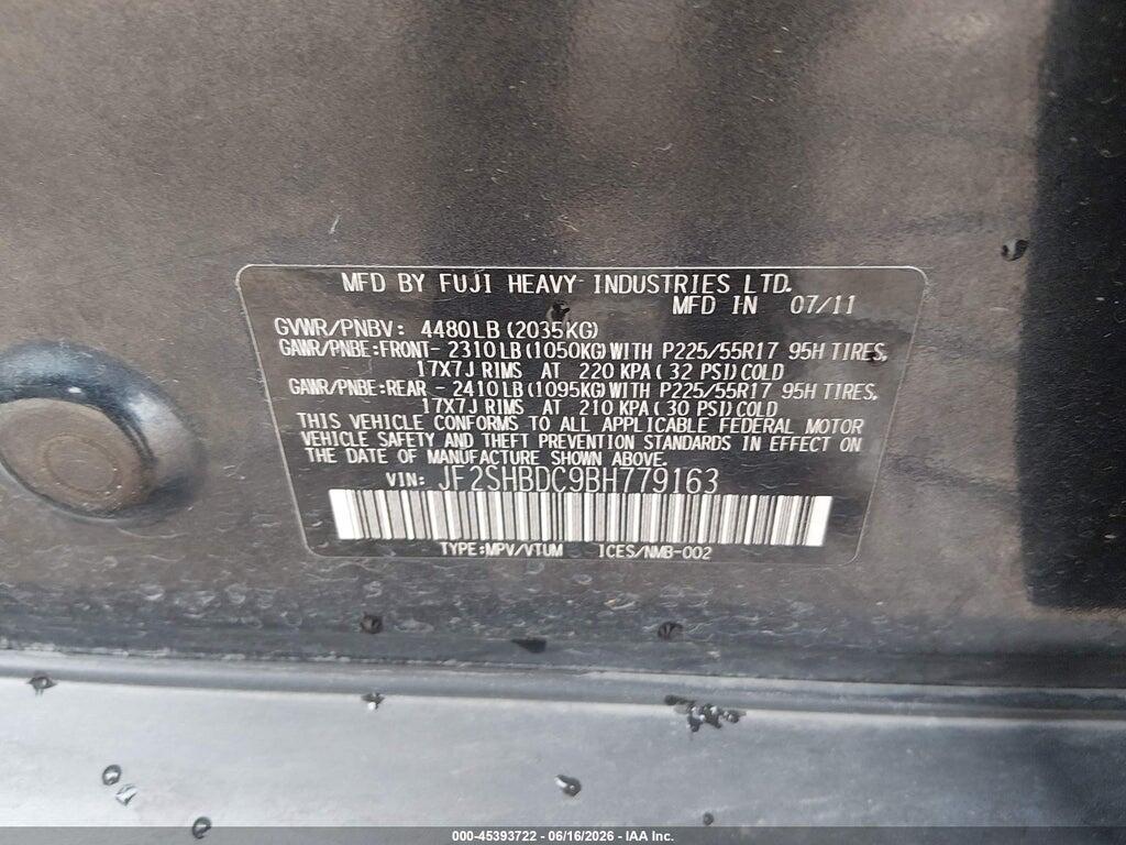 JF2SHBDC9BH779163 2011 SUBARU FORESTER photo no. 9
