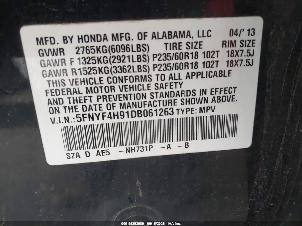 5FNYF4H91DB061263 2013 HONDA PILOT photo no. 9