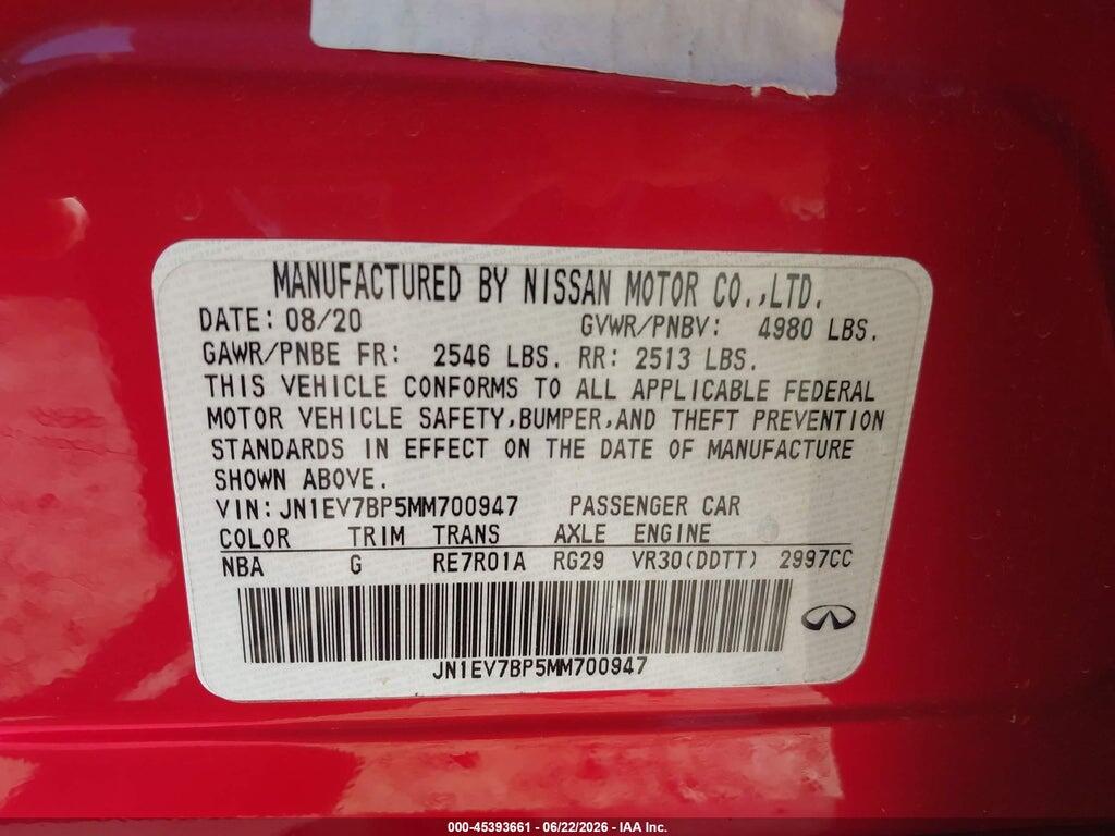 JN1EV7BP5MM700947 2021 INFINITI Q50 photo no. 9