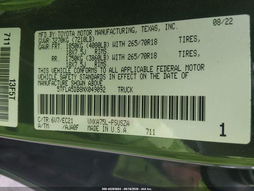 5TFLA5DB8NX049092 2022 TOYOTA TUNDRA photo no. 9