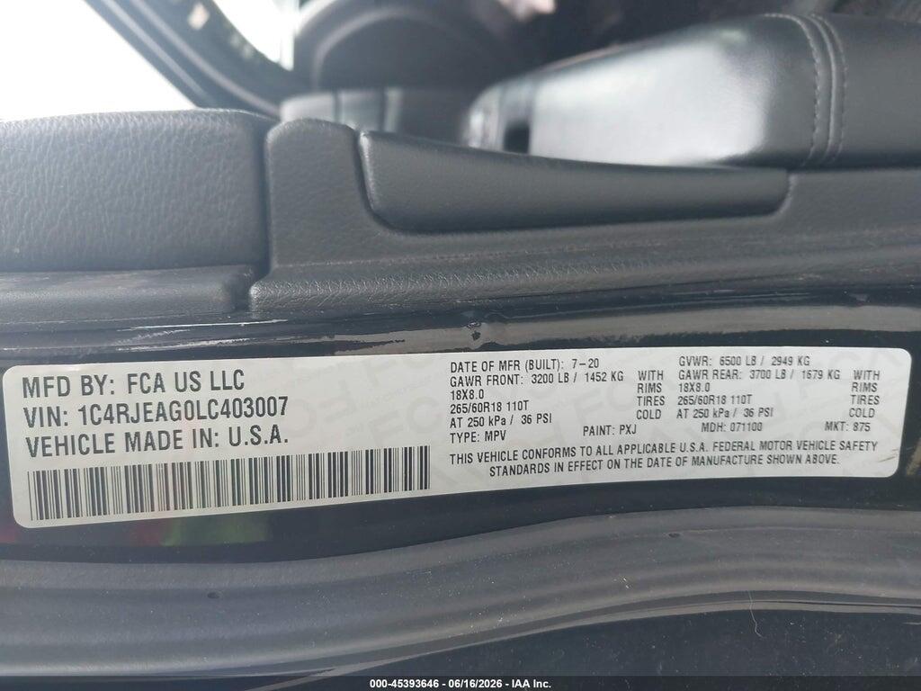 1C4RJEAG0LC403007 2020 JEEP GRAND CHEROKEE photo no. 9
