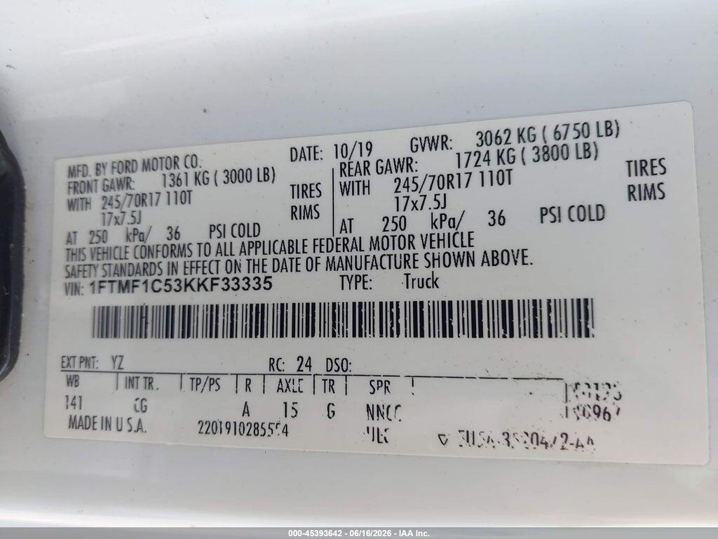 1FTMF1C53KKF33335 2019 FORD F-150 photo no. 9