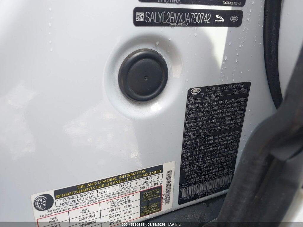 SALYL2RVXJA750742 2018 LAND ROVER RANGE ROVER VELAR photo no. 9