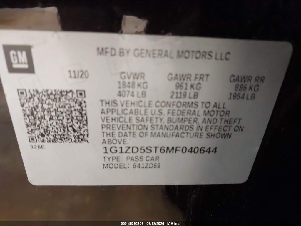 1G1ZD5ST6MF040644 2021 CHEVROLET MALIBU photo no. 9
