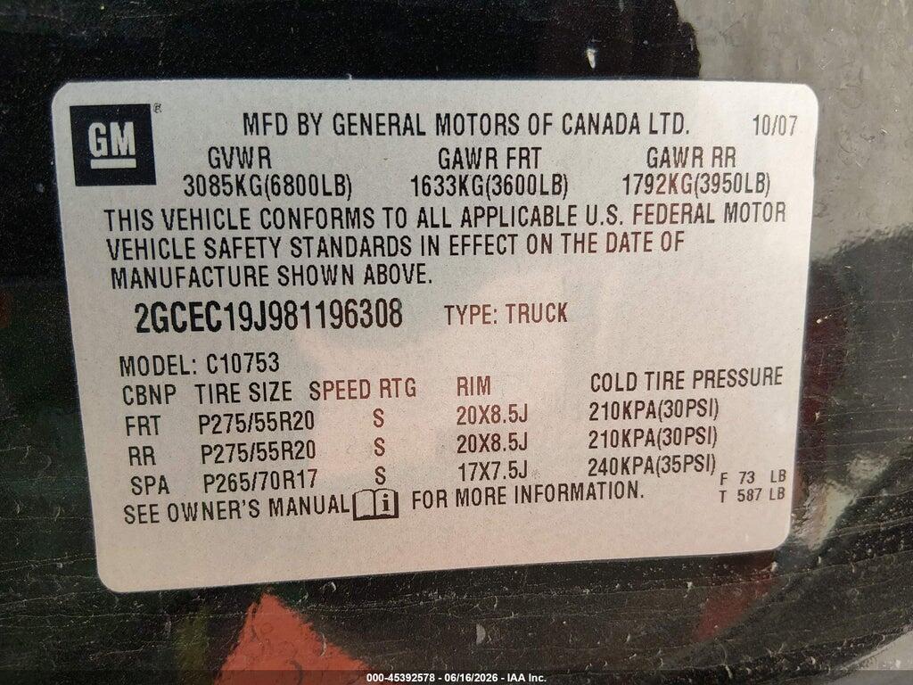 2GCEC19J981196308 2008 CHEVROLET SILVERADO 1500 photo no. 9