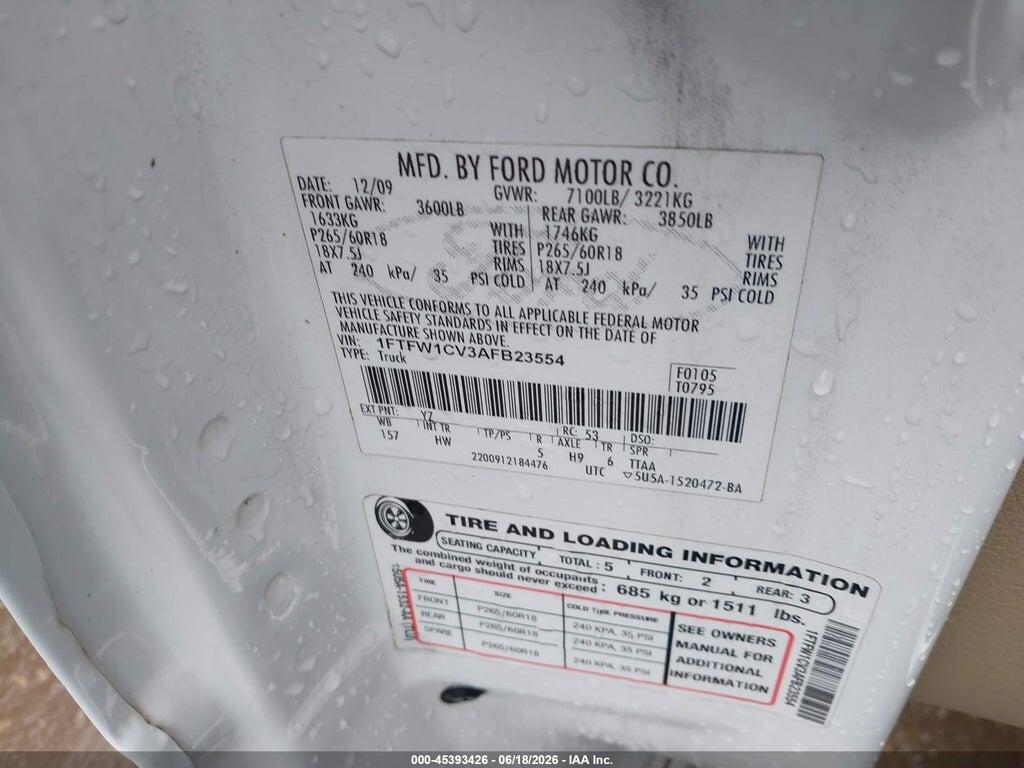 1FTFW1CV3AFB23554 2010 FORD F-150 photo no. 9