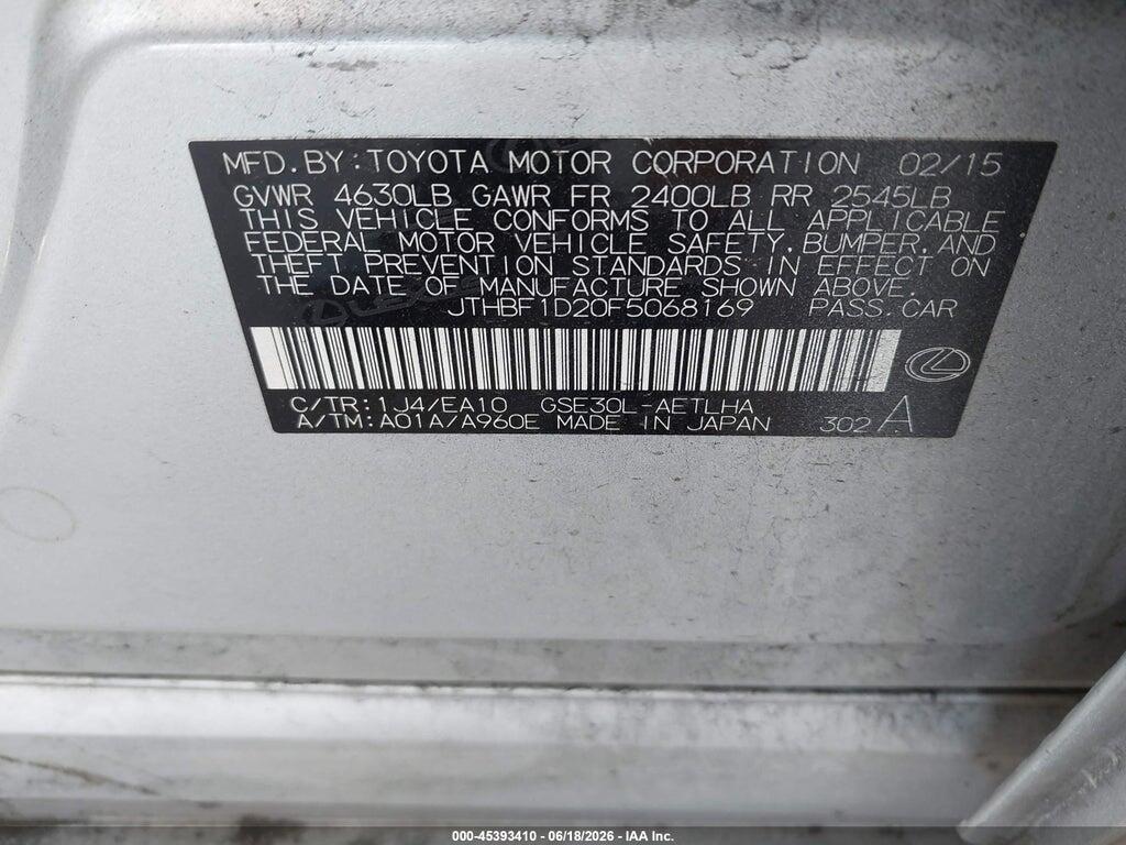 JTHBF1D20F5068169 2015 LEXUS IS 250 photo no. 9