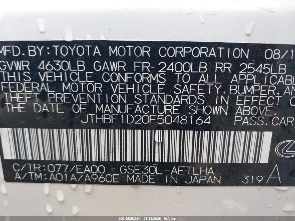 JTHBF1D20F5048164 2015 LEXUS IS 250 photo no. 9