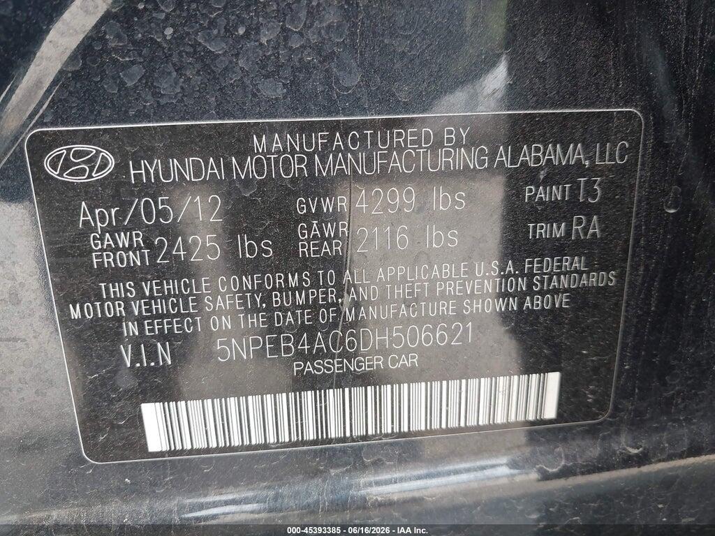 5NPEB4AC6DH506621 2013 HYUNDAI SONATA photo no. 9