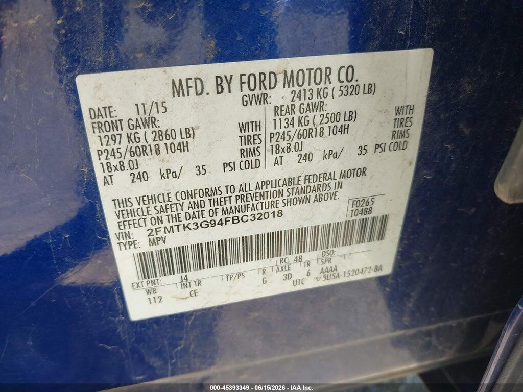 2FMTK3G94FBC32018 2015 FORD EDGE photo no. 9