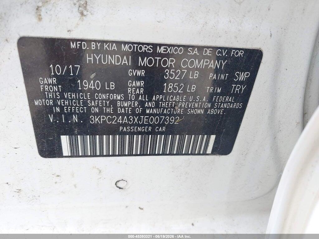 3KPC24A3XJE007392 2018 HYUNDAI ACCENT photo no. 9