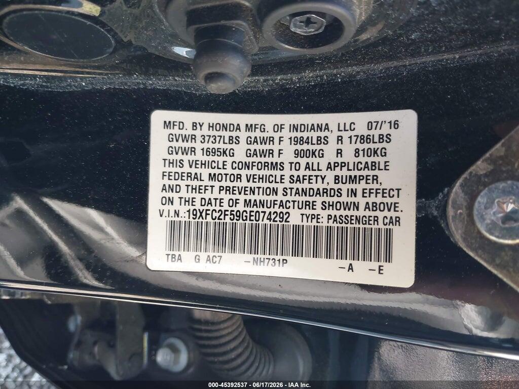 19XFC2F59GE074292 2016 HONDA CIVIC photo no. 9