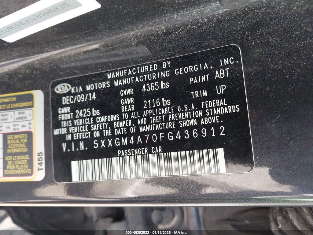 5XXGM4A70FG436912 2015 KIA OPTIMA photo no. 9