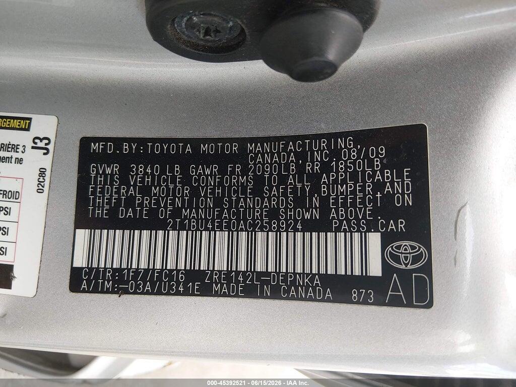 2T1BU4EE0AC258924 2010 TOYOTA COROLLA photo no. 9