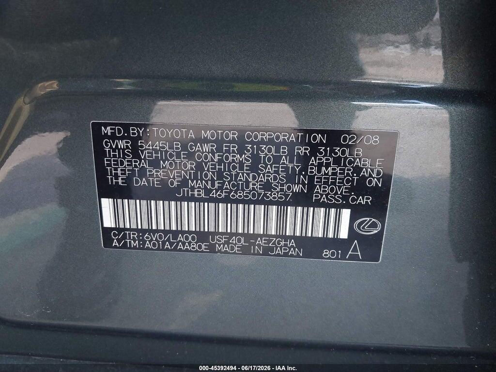JTHBL46F685073857 2008 LEXUS LS 460 photo no. 9