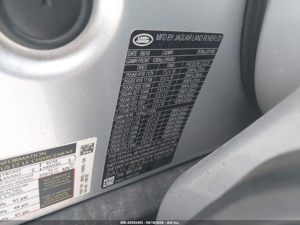 SALYL2EX3KA780187 2019 LAND ROVER RANGE ROVER VELAR photo no. 9