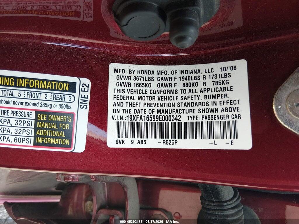 19XFA16599E000342 2009 HONDA CIVIC photo no. 9