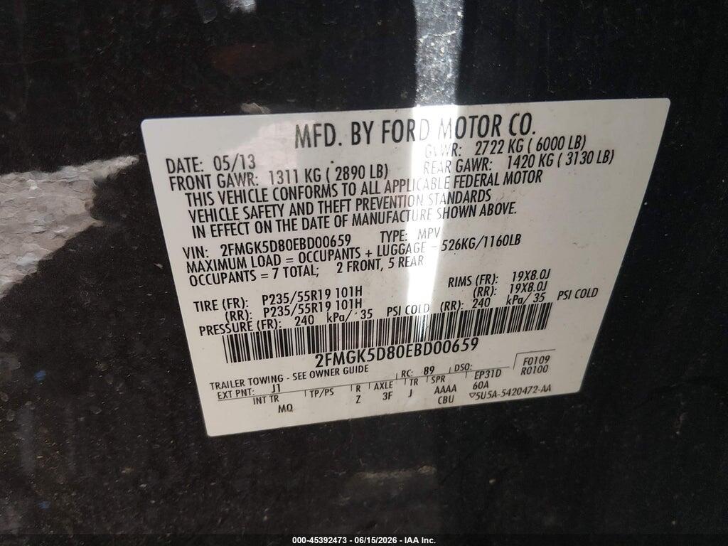 2FMGK5D80EBD00659 2014 FORD FLEX photo no. 9