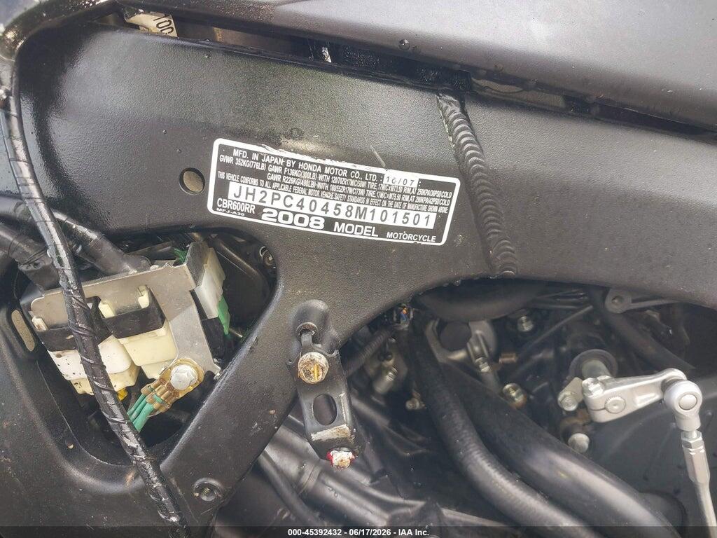 JH2PC40458M101501 2008 HONDA CBR600 photo no. 10
