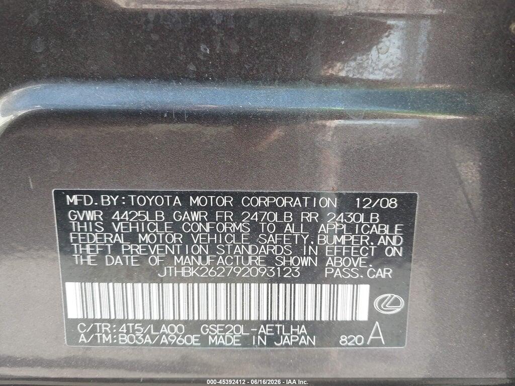 JTHBK262792093123 2009 LEXUS IS 250 photo no. 9