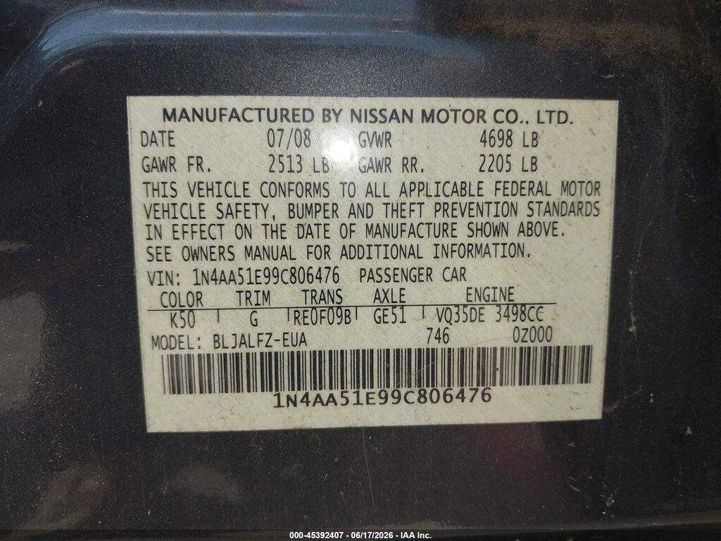 1N4AA51E99C806476 2009 NISSAN MAXIMA photo no. 9