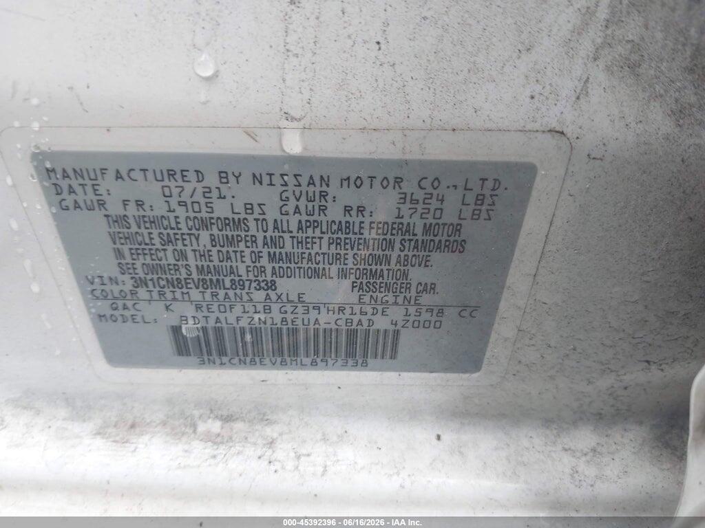 3N1CN8EV8ML897338 2021 NISSAN VERSA photo no. 9