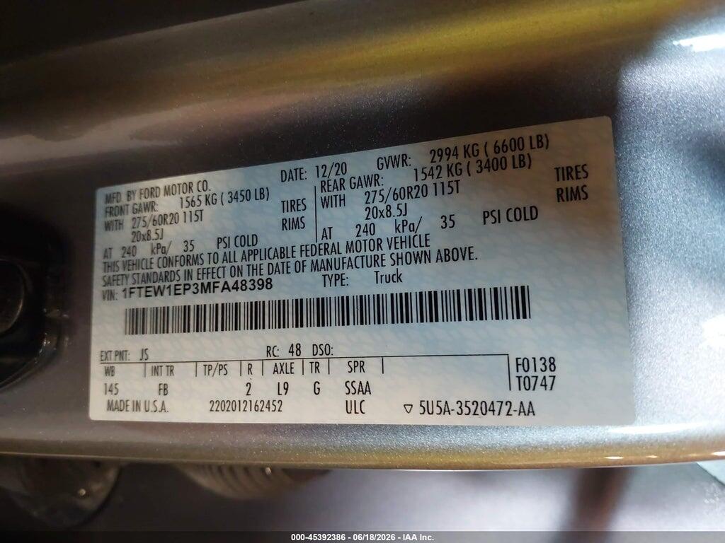 1FTEW1EP3MFA48398 2021 FORD F-150 photo no. 9