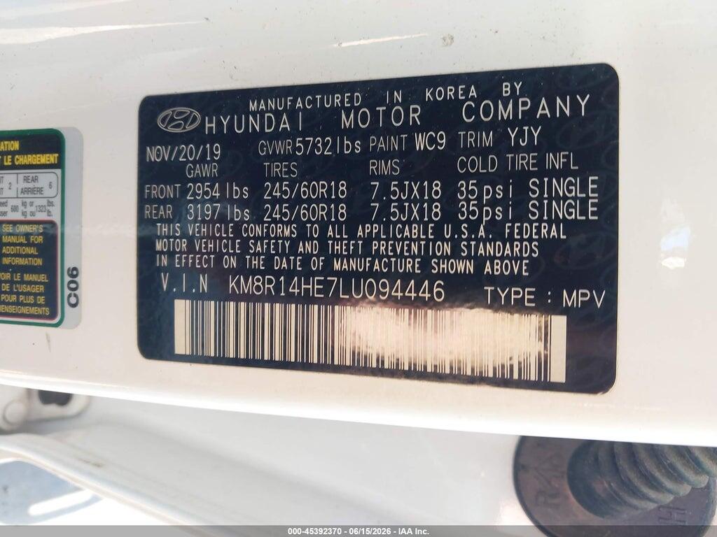 KM8R14HE7LU094446 2020 HYUNDAI PALISADE photo no. 9