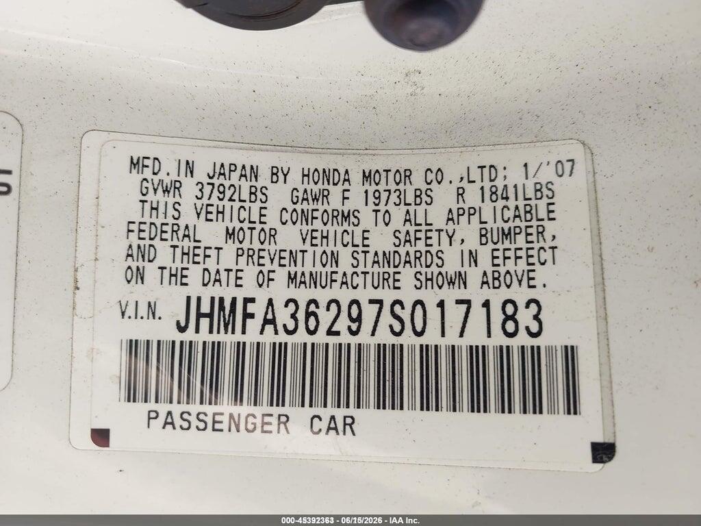 JHMFA36297S017183 2007 HONDA CIVIC HYBRID photo no. 9