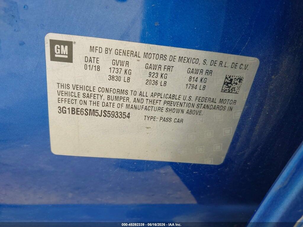 3G1BE6SM5JS593354 2018 CHEVROLET CRUZE photo no. 9