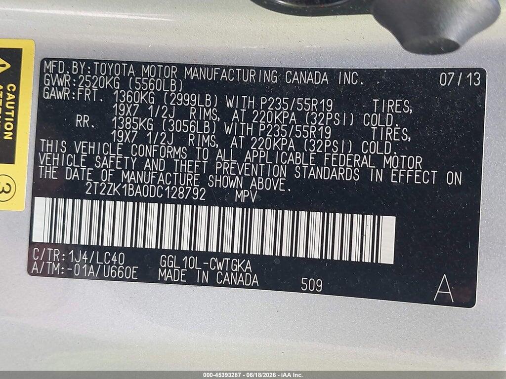 2T2ZK1BA0DC128792 2013 LEXUS RX 350 photo no. 9