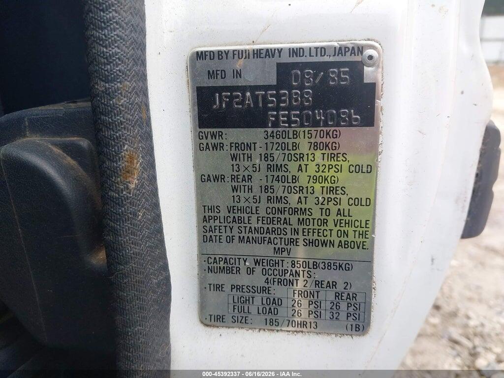 JF2AT53B8FE504086 1985 SUBARU BRAT photo no. 9