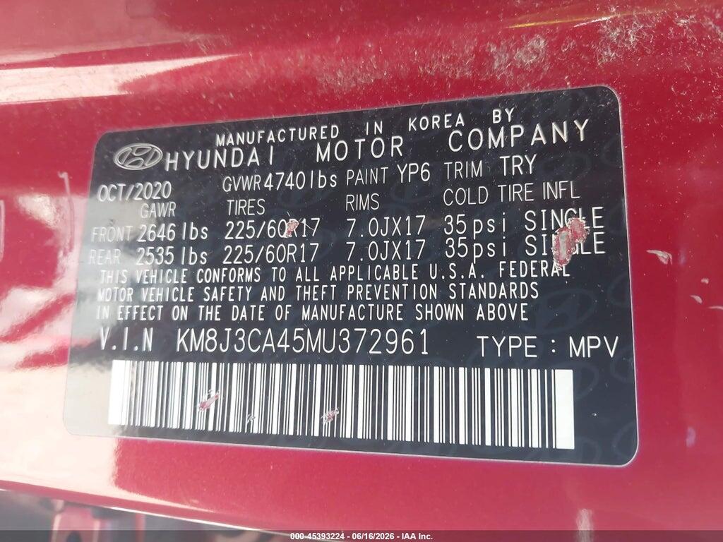 KM8J3CA45MU372961 2021 HYUNDAI TUCSON photo no. 9