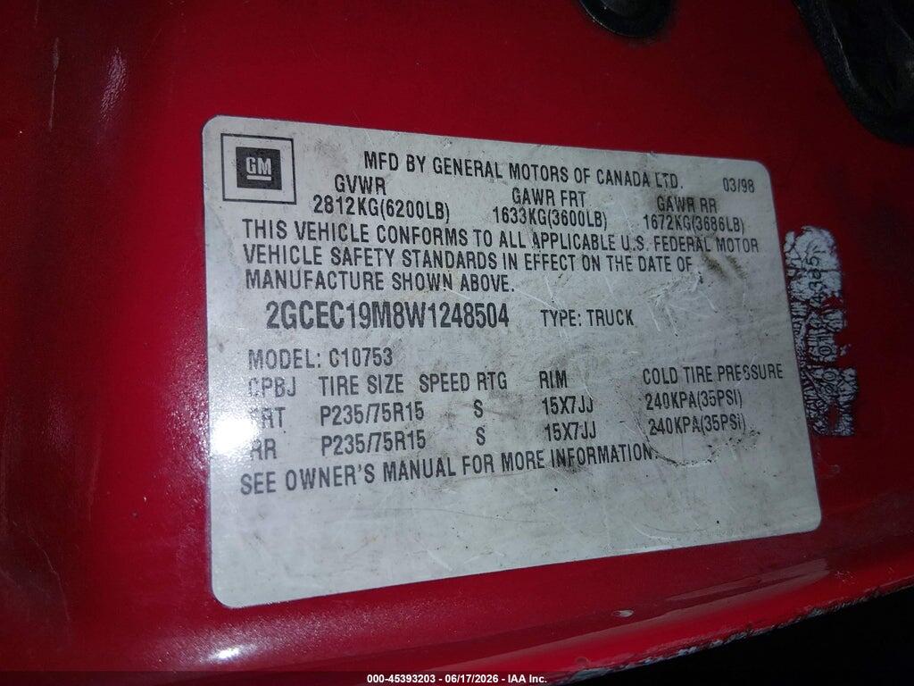 2GCEC19M8W1248504 1998 CHEVROLET C/K 1500 photo no. 9