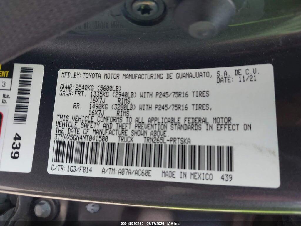 3TYAX5GN4NT041500 2022 TOYOTA TACOMA photo no. 9