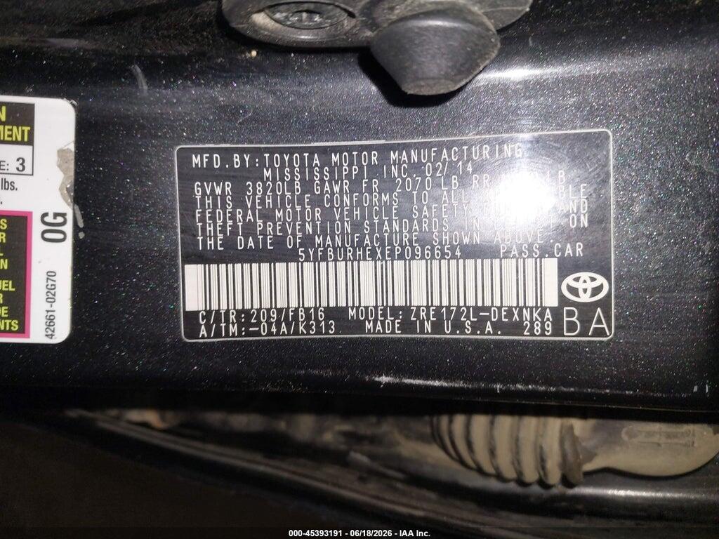 5YFBURHEXEP096654 2014 TOYOTA COROLLA photo no. 9