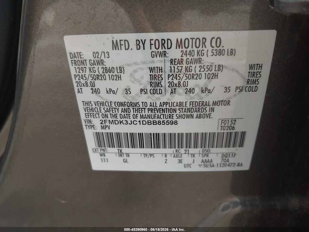 2FMDK3JC1DBB85598 2013 FORD EDGE photo no. 9