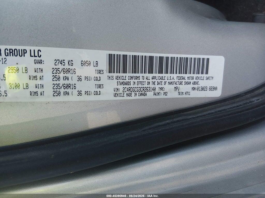 2C4RDGCG3CR263140 2012 DODGE GRAND CARAVAN photo no. 9