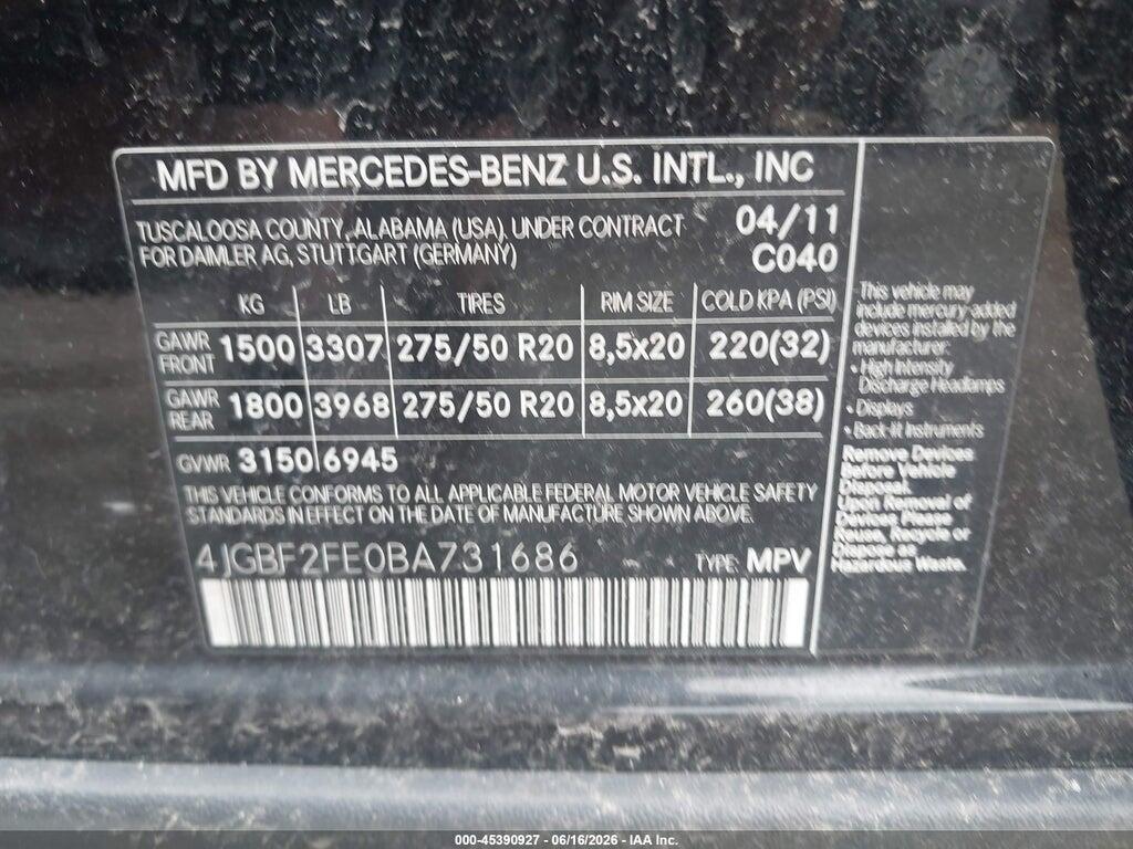4JGBF2FE0BA731686 2011 MERCEDES-BENZ GL 350 BLUETEC photo no. 9