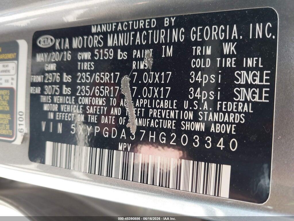 5XYPGDA37HG203340 2017 KIA SORENTO photo no. 9