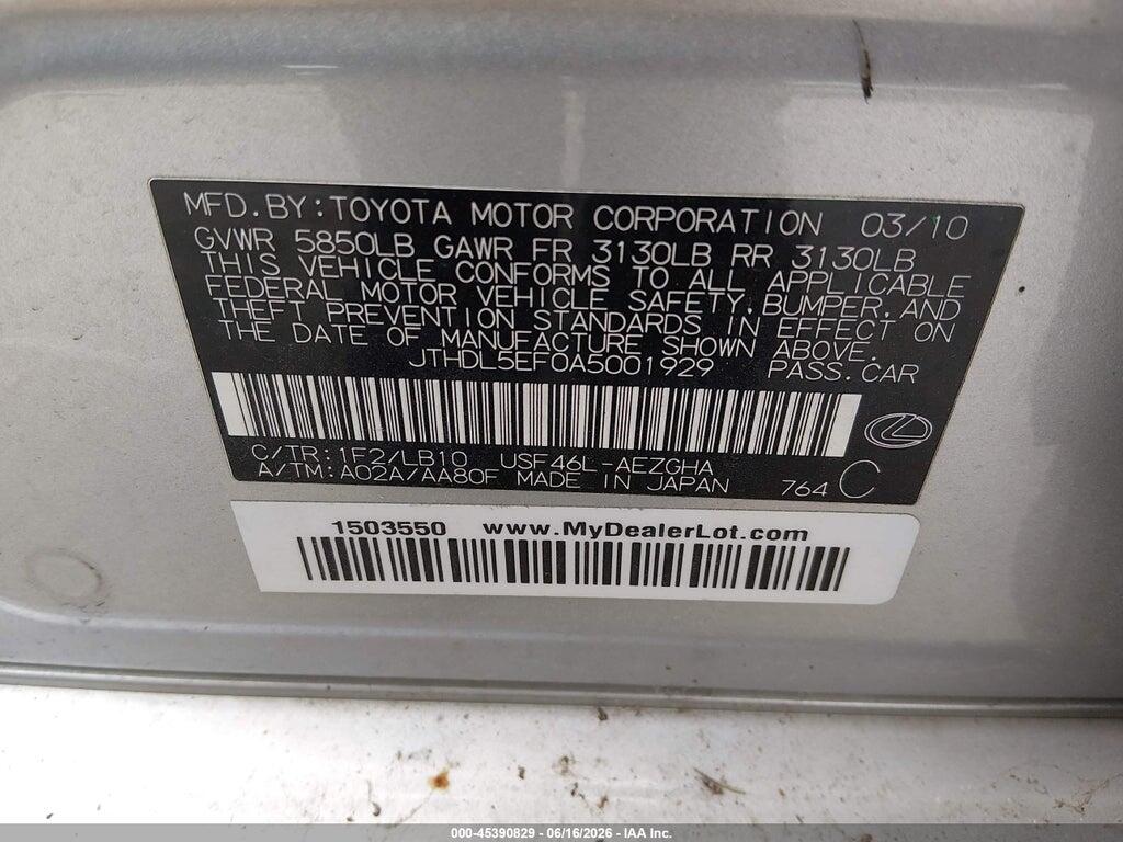 JTHDL5EF0A5001929 2010 LEXUS LS 460 photo no. 9