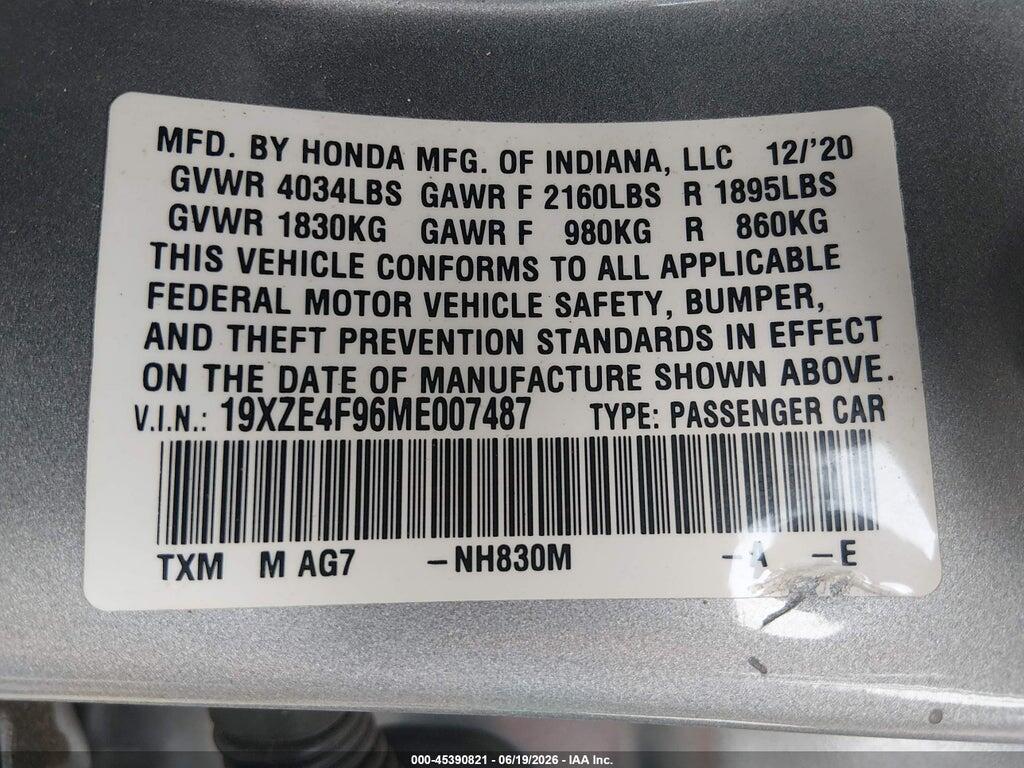 19XZE4F96ME007487 2021 HONDA INSIGHT photo no. 9