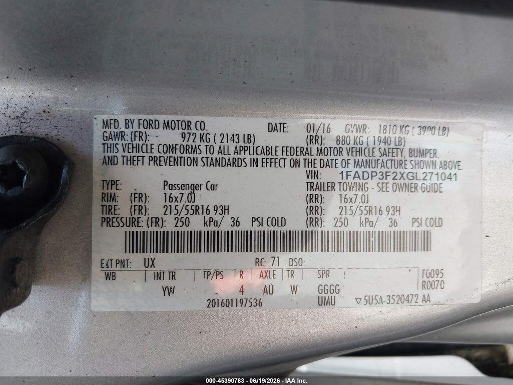 1FADP3F2XGL271041 2016 FORD FOCUS photo no. 9